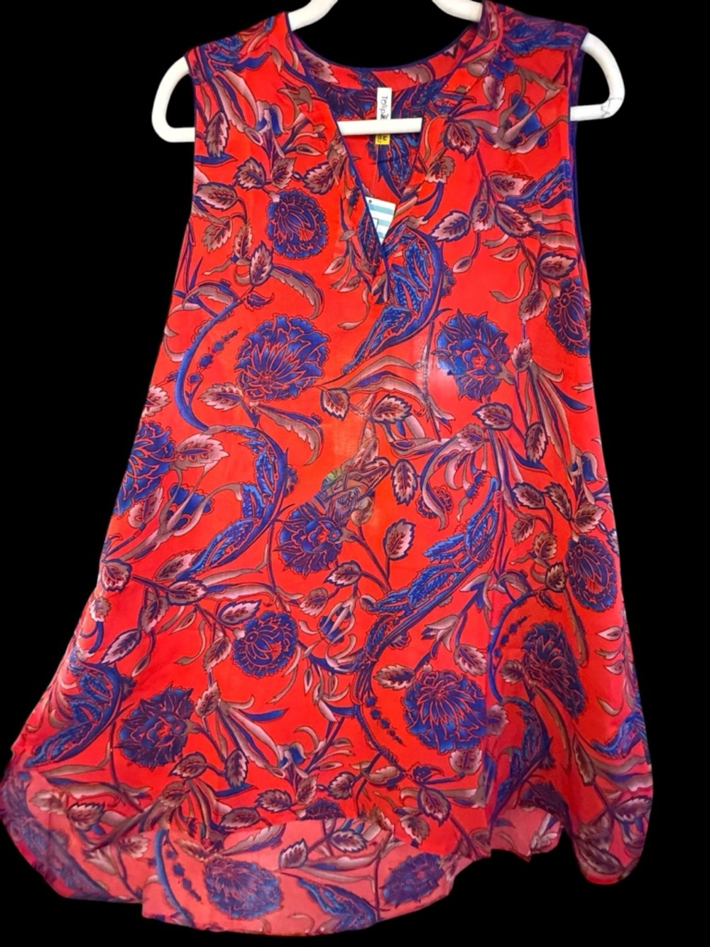Sleeveless Lightweight Summer High Low Mini Dress Tunic Coverup Orange Blue